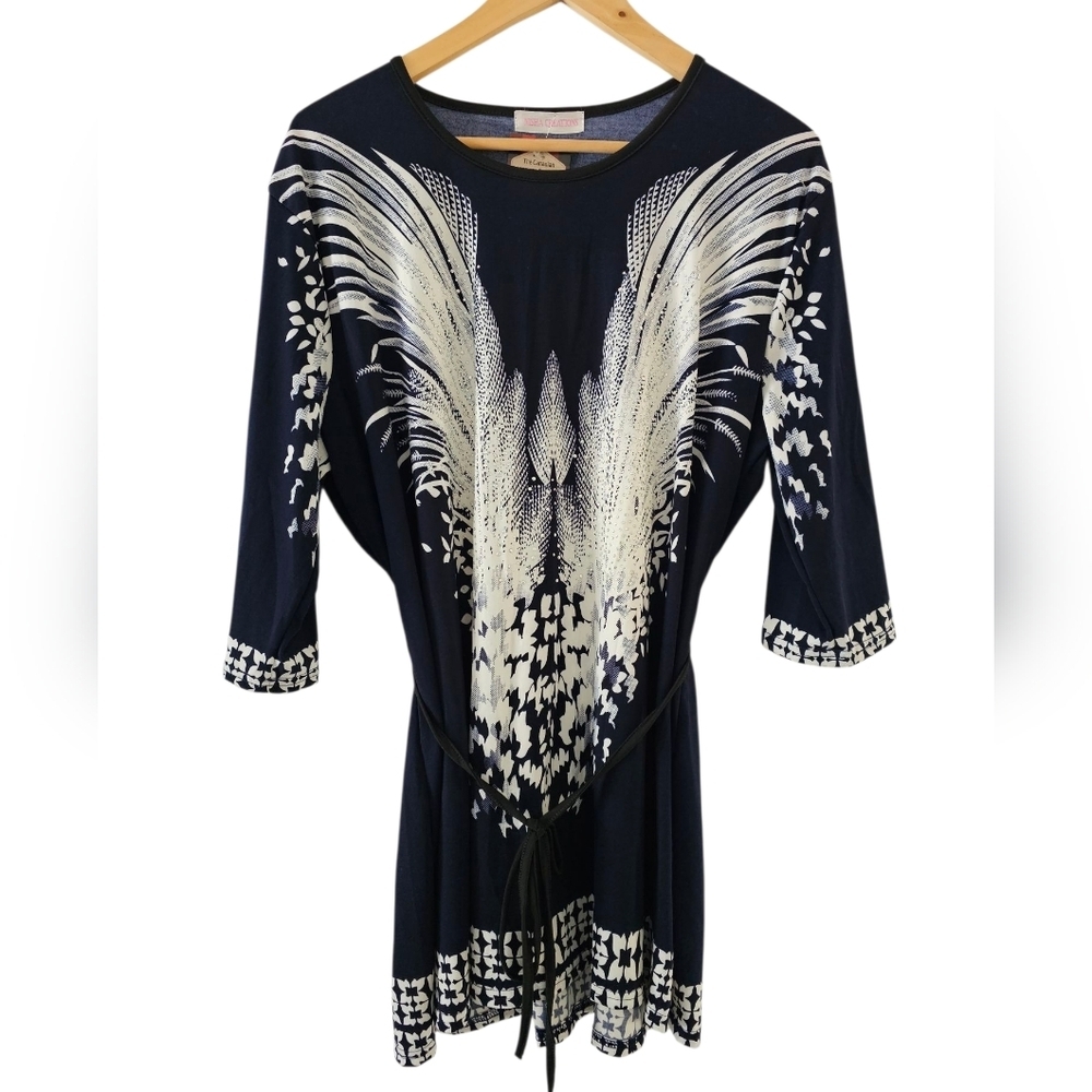 TRÏBE Angel Wing Rhinestone Detail Navy Tunic Size Large NWT